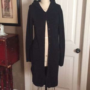 Frenchie Black Hooded Cotton Cardigan Sweater